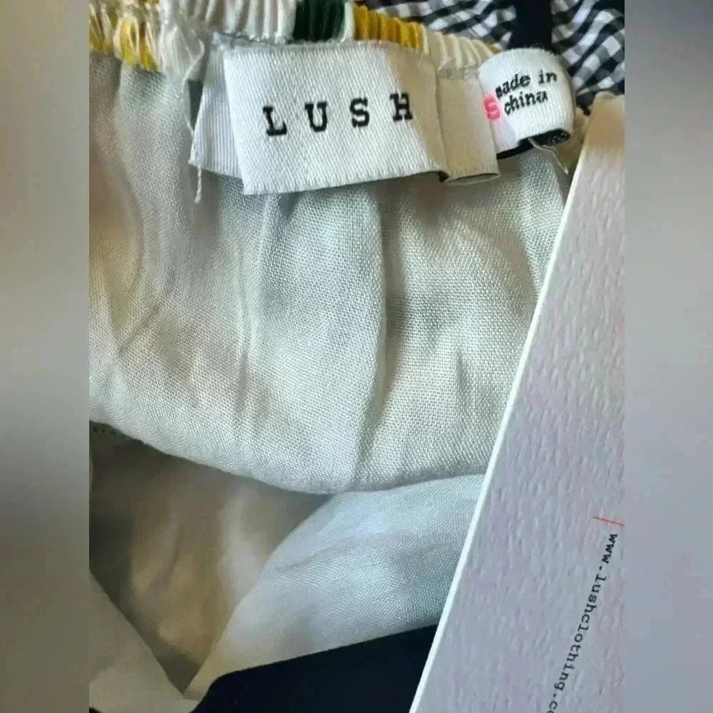 Lush Off White Lemon Print Ruffle Tiered Mini Dress Sz Small - Picture 12 of 16